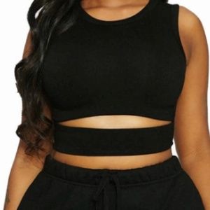 Naked Wardrobe Lori Harvey Front Cutout Crop Tank In Black